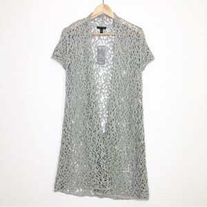 Eileen Fisher Gray Vapor Open Knit crochet Cardigan